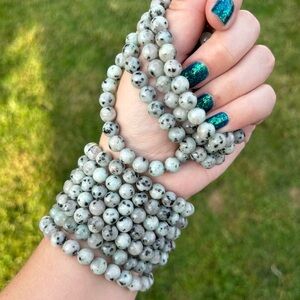 Natural Kiwi Jasper 8mm Beaded elastic Stretch Bracelet - priced per bracelet